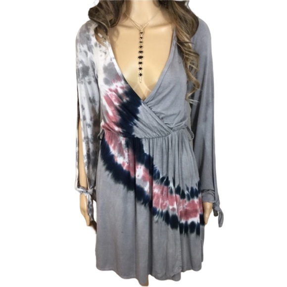 GO Couture Tie Dye Faux Wrap Dress - Picture 1 of 8